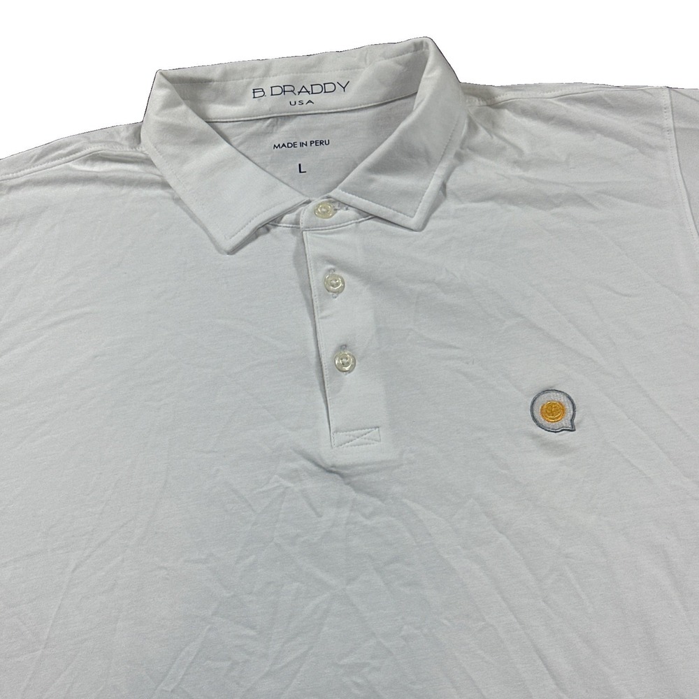 B Draddy Mens Polo Shirt Size Large Shirt Sleeve Performance White Logo Pima